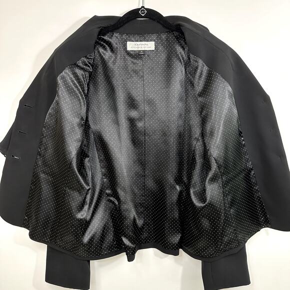 Tahari Arthur Levine Black Suit Jacket / Blazer 100% Silk Ruffle Detail Size 14 - Picture 7 of 16